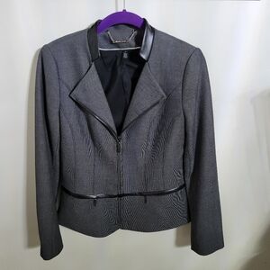 White House Black Market Gray Blazer with Faux Leather Trim, Size 2